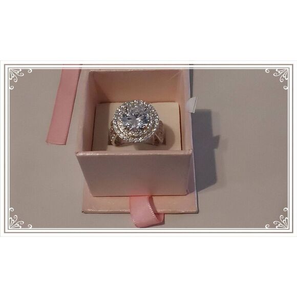 NIB~Beautiful 5.8 Ct. DIAMONIQUE Gemstone Double Halo Engagement Ring Sz 8 - Picture 1 of 6